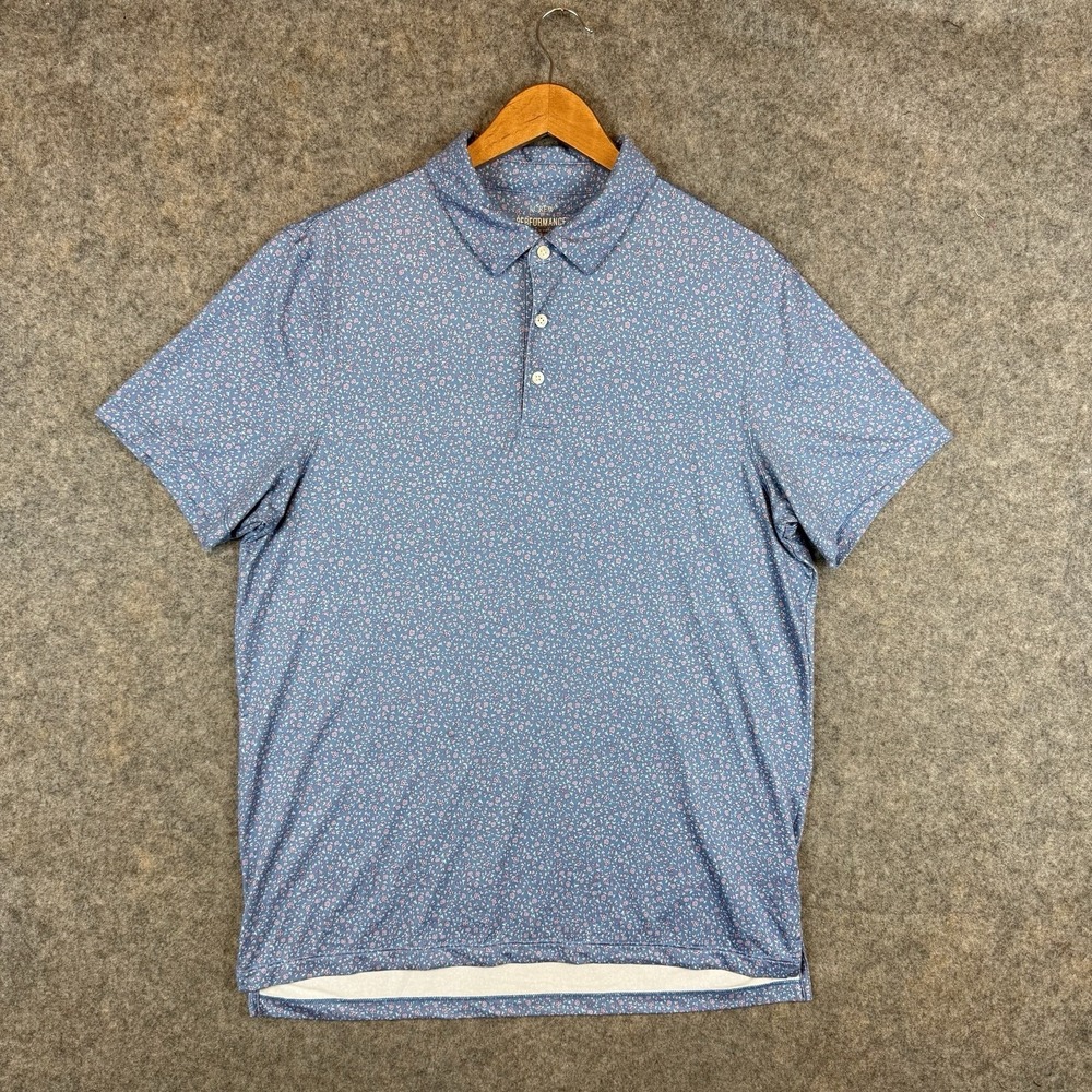 J Crew Performance Polo Shirt Mens Large Blue Floral Lightweight Stretch